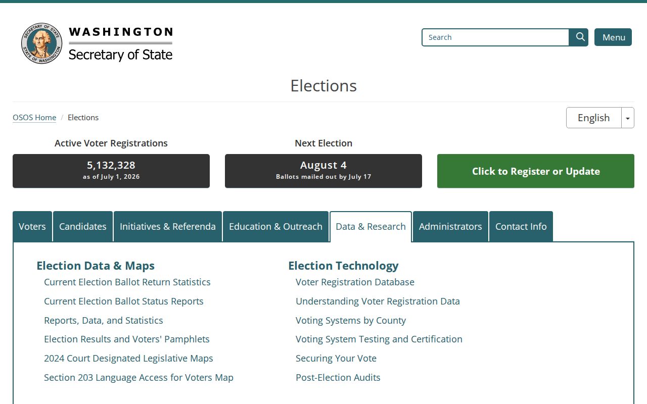 Mukilteo voter records on Washington elections data page